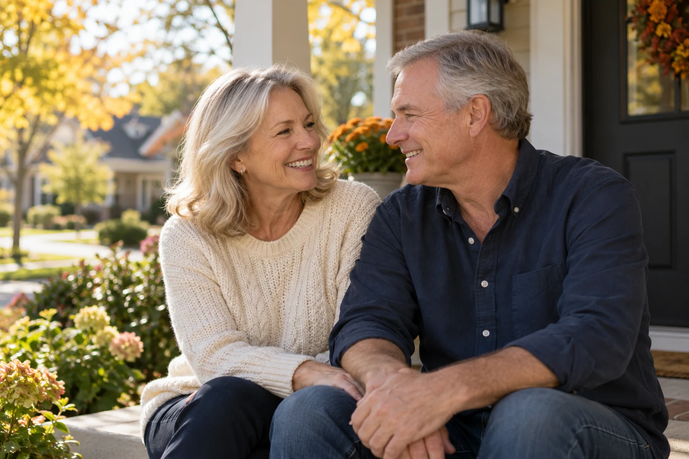 An older couple enjoying a relaxed moment on their porch
